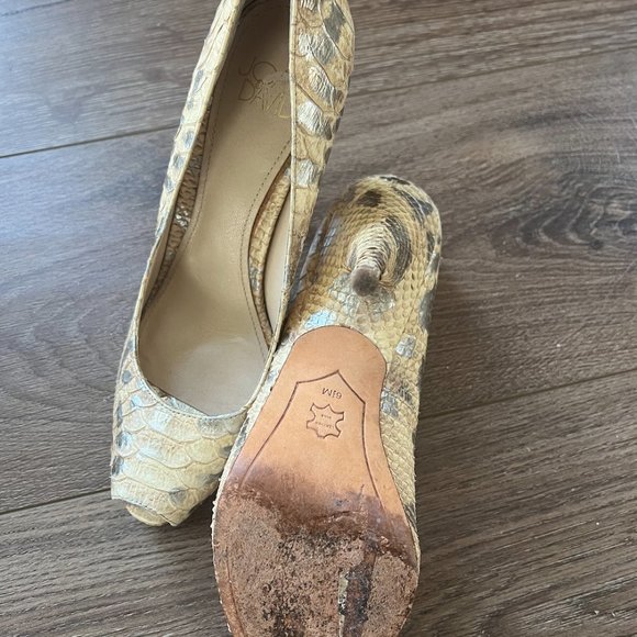 Joan & David Leather Metallic Snakeskin Embossed Open Toe Heels size 6.5 - Picture 6 of 6